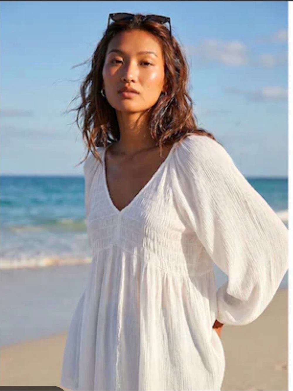 Joie Cream V-Neck Peasant Top